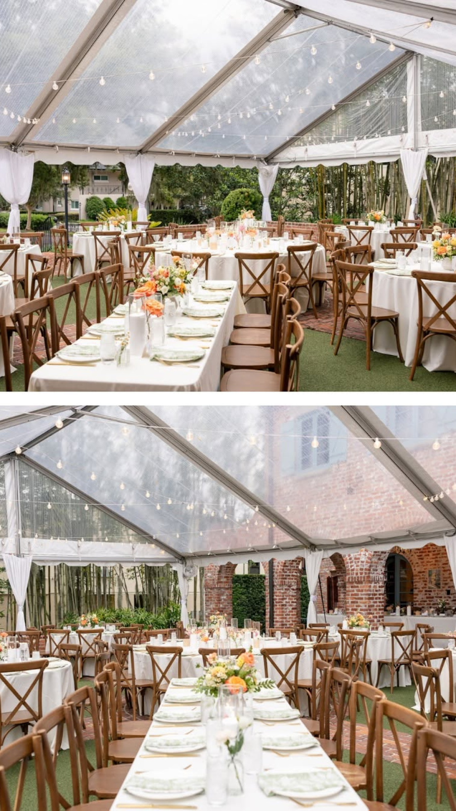 Fire tent rentals paired with EventWorks chairs and tablescapes