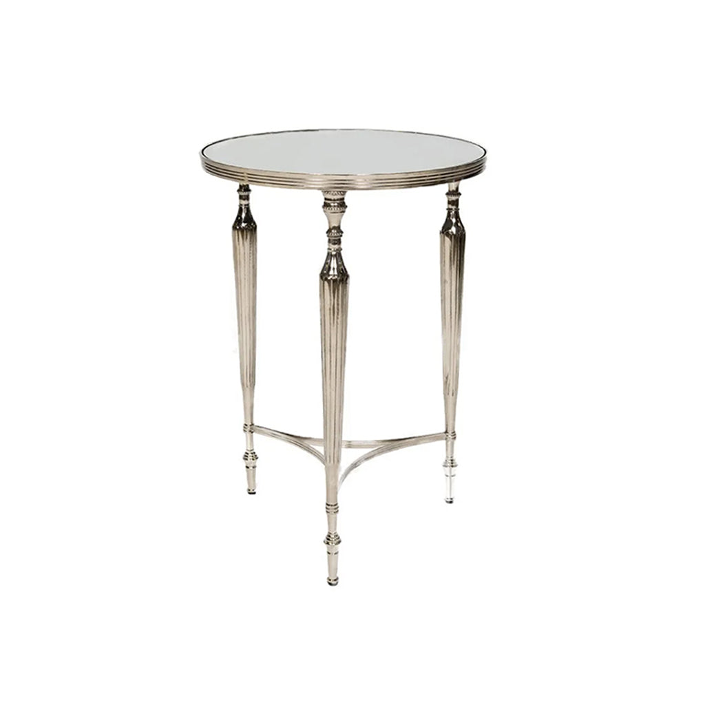 Antoinette Round Nickel Mirror Top Side Table