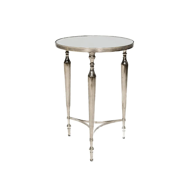 Antoinette Round Nickel Mirror Top Side Table