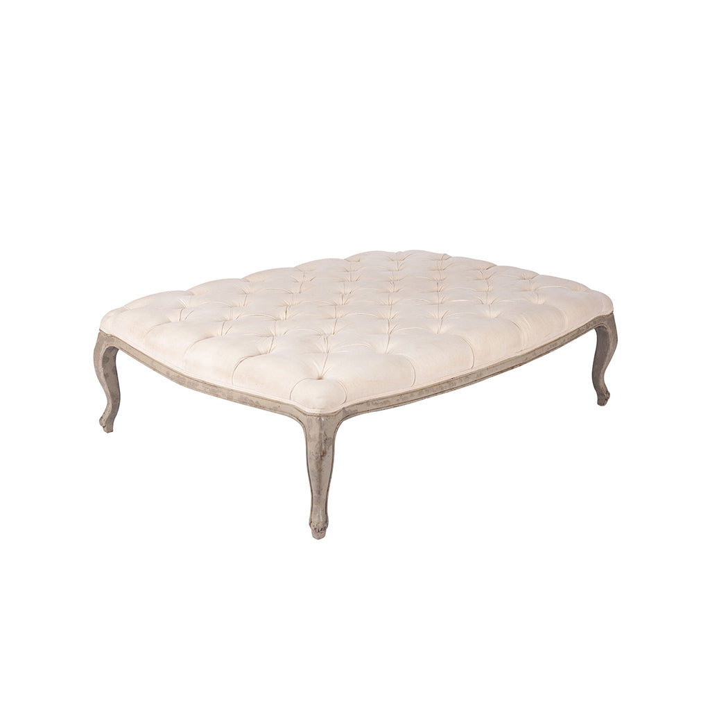 Antoinette Tufted Linen Ottoman with Sage Legs