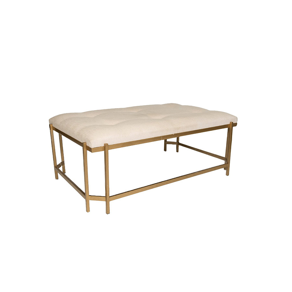 Aubrey Ivory Tufted Ottoman with Gold Legs