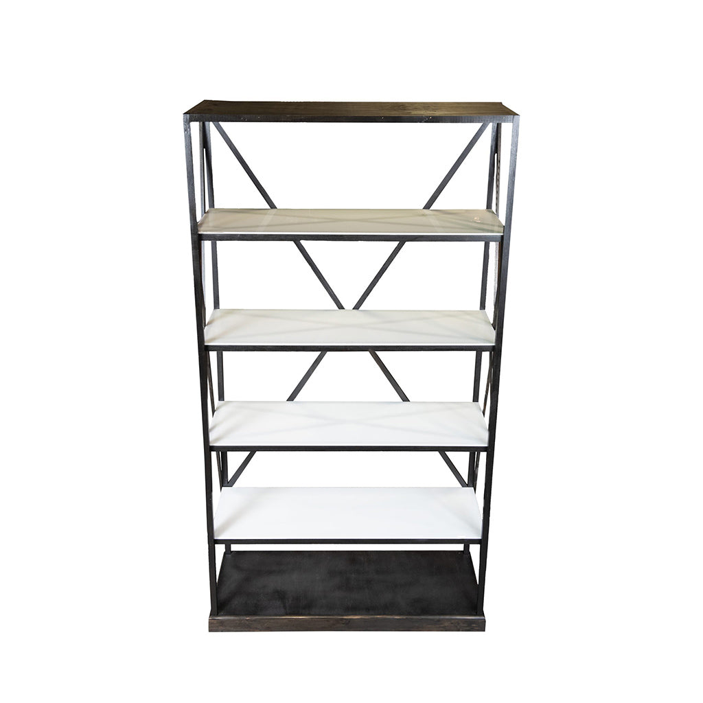 Black Stained Lacquer Bar Back with White Acrylic Shelves