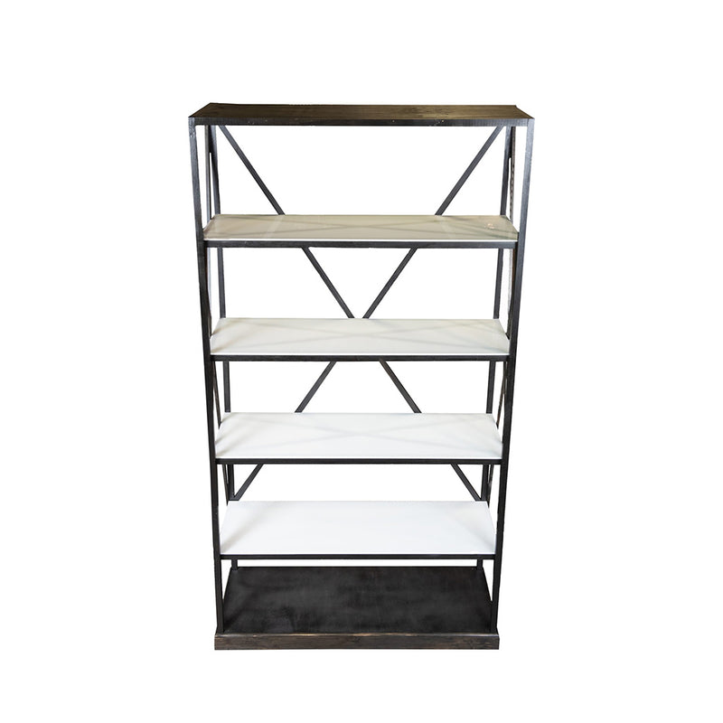 Black Stained Lacquer Bar Back with White Acrylic Shelves