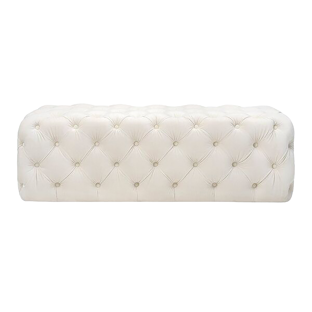 Ivory Velvet Tufted Ottoman