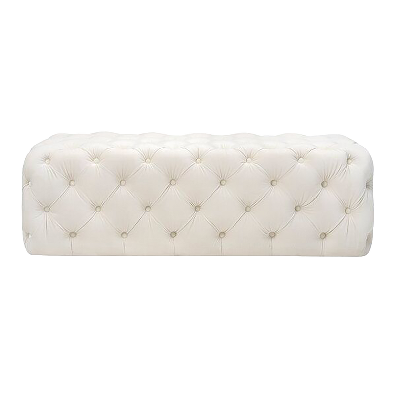 Ivory Velvet Tufted Ottoman
