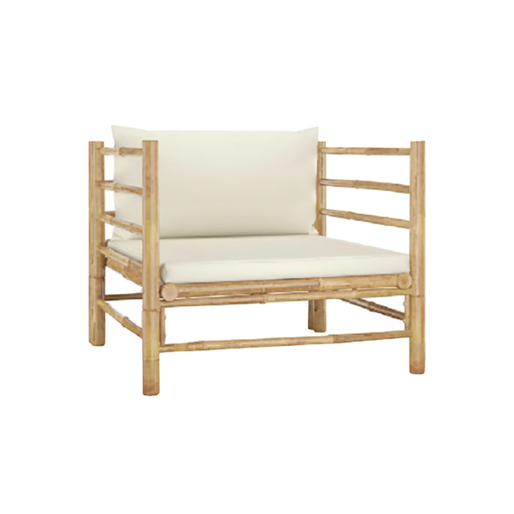 Natural Bamboo Armchair with Ivory Cotton Canvas Cushions