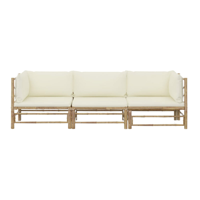 Natural Bamboo Sofa with Ivory Cotton Canvas Cushions