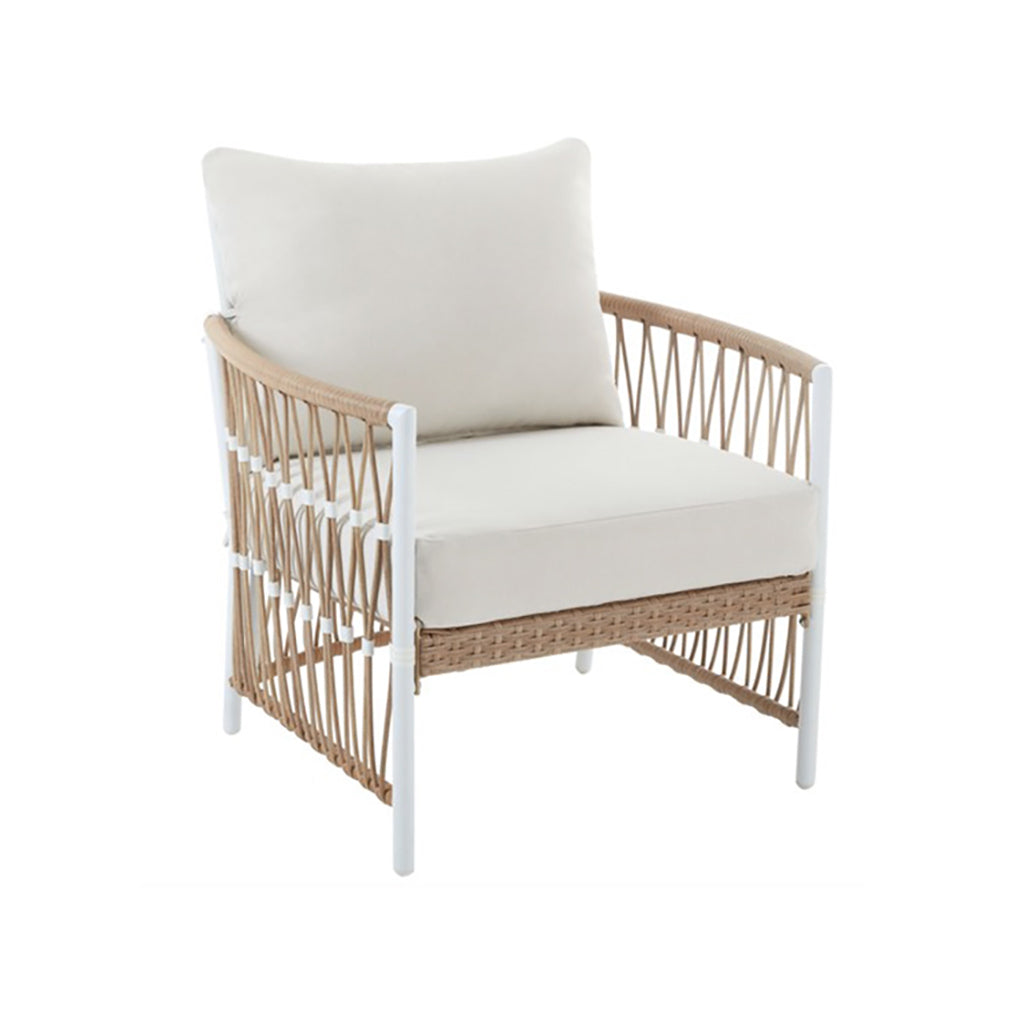 Sausalito White and Tan Wicker Side Chair with Cream Cushions