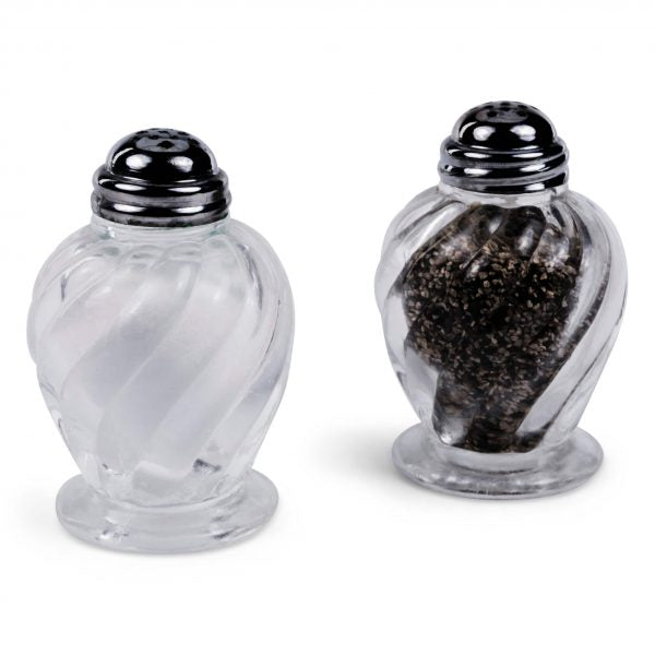 Salt & Pepper Set: Footed Spiral, Silver Top