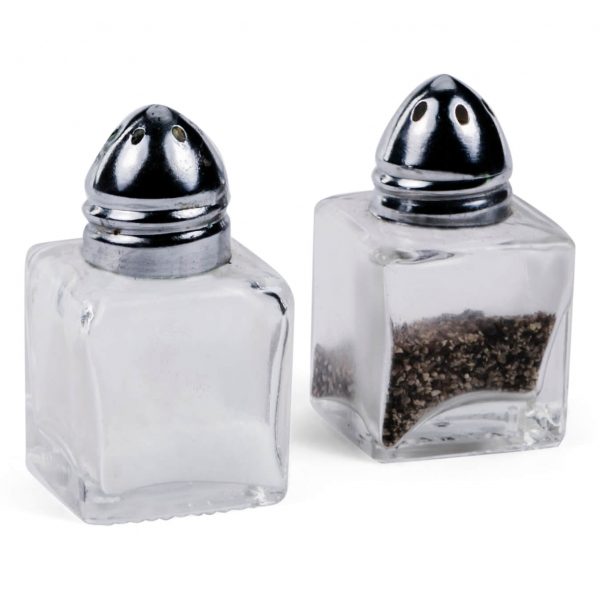 Salt & Pepper Set: Small Square Silver Top