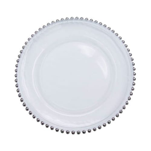 Silver Beaded Glass Charger Plate