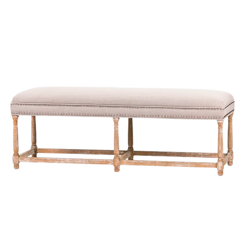 Upholstered Oak Linen Bench