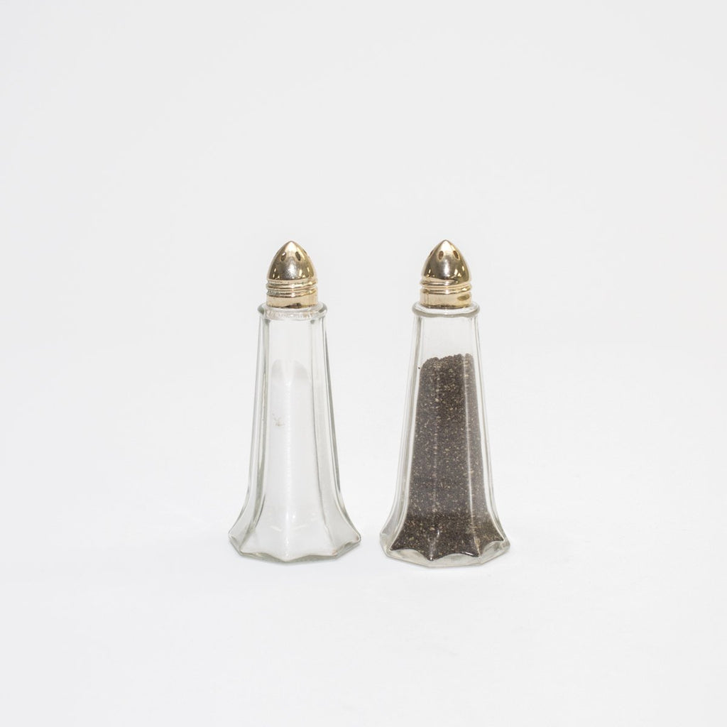 Gold Lid Glass Eiffel Shaker Set