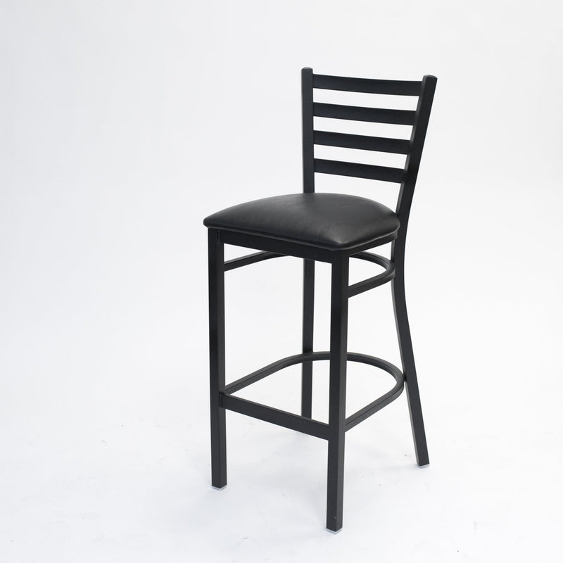 Bar Stool: Black Metal Ladderback with Padded Seat